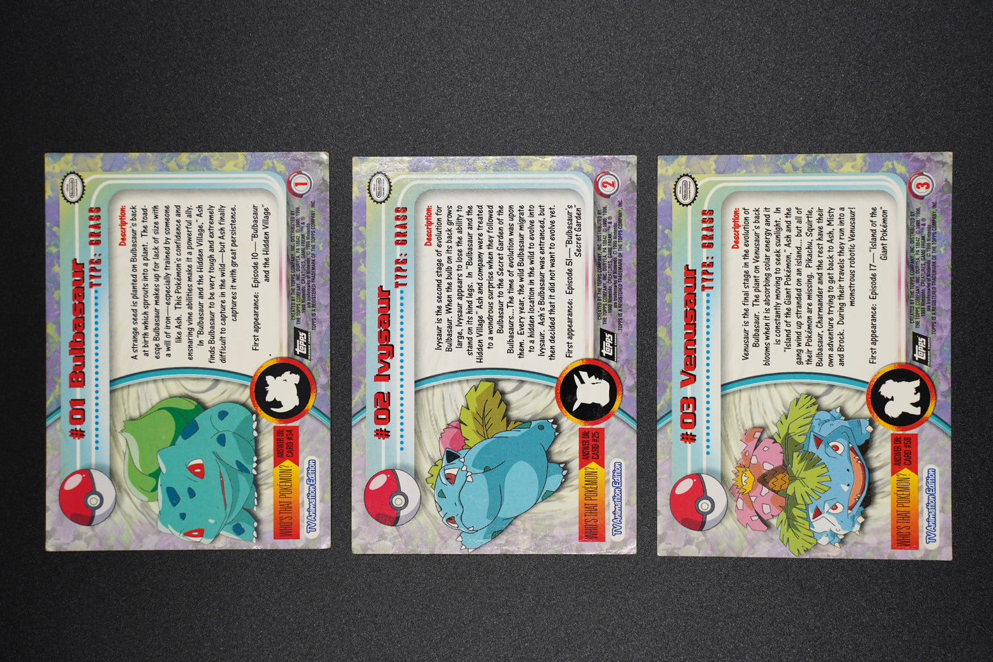 Topps- Bulbasaur, Ivysaur, and Venusaur (Black Logo)