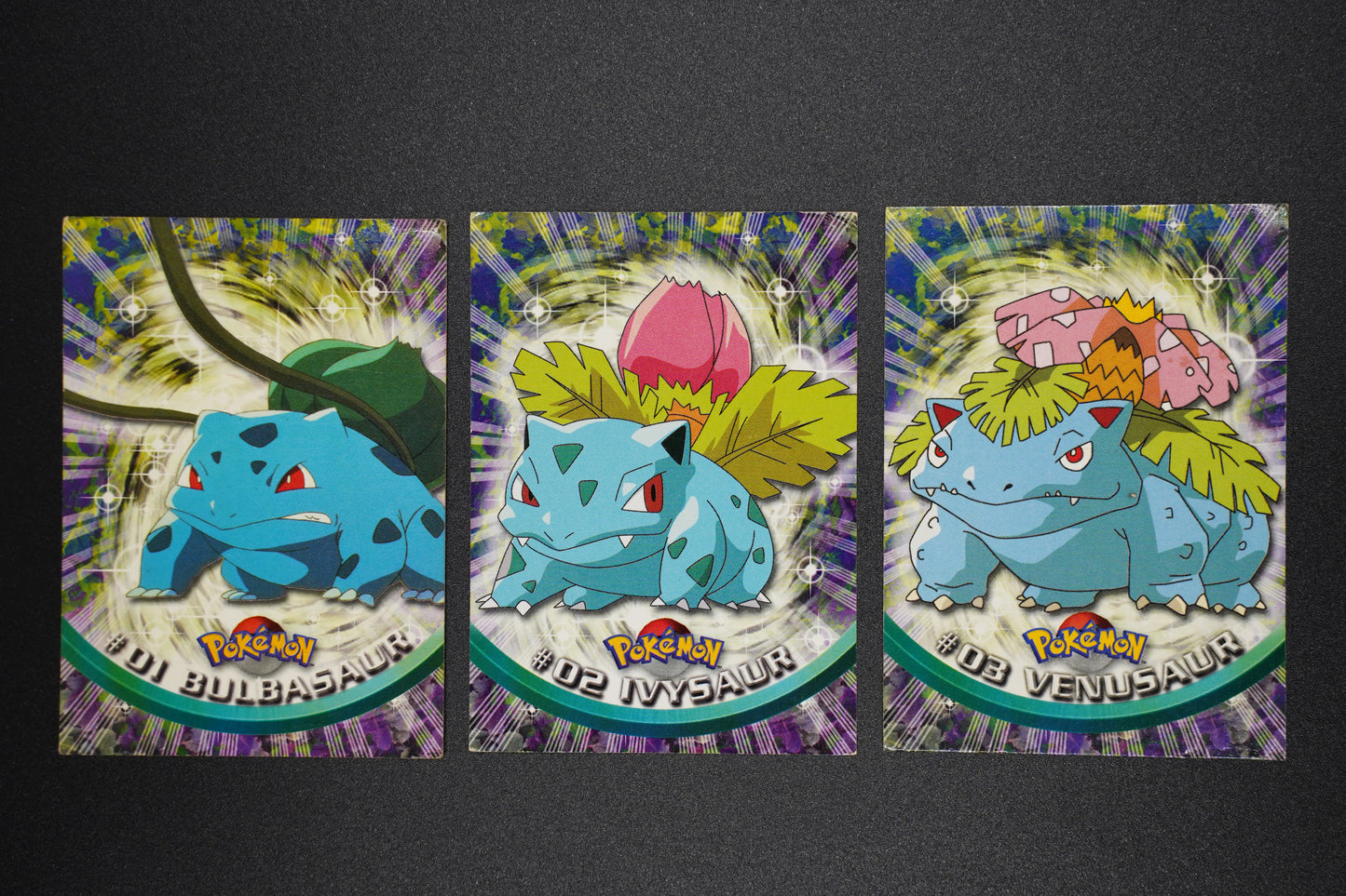 Topps- Bulbasaur, Ivysaur, and Venusaur (Black Logo)