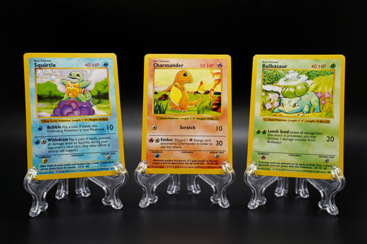 Base Set Shadowless- Squirtle, Charmander, and Bulbasaur