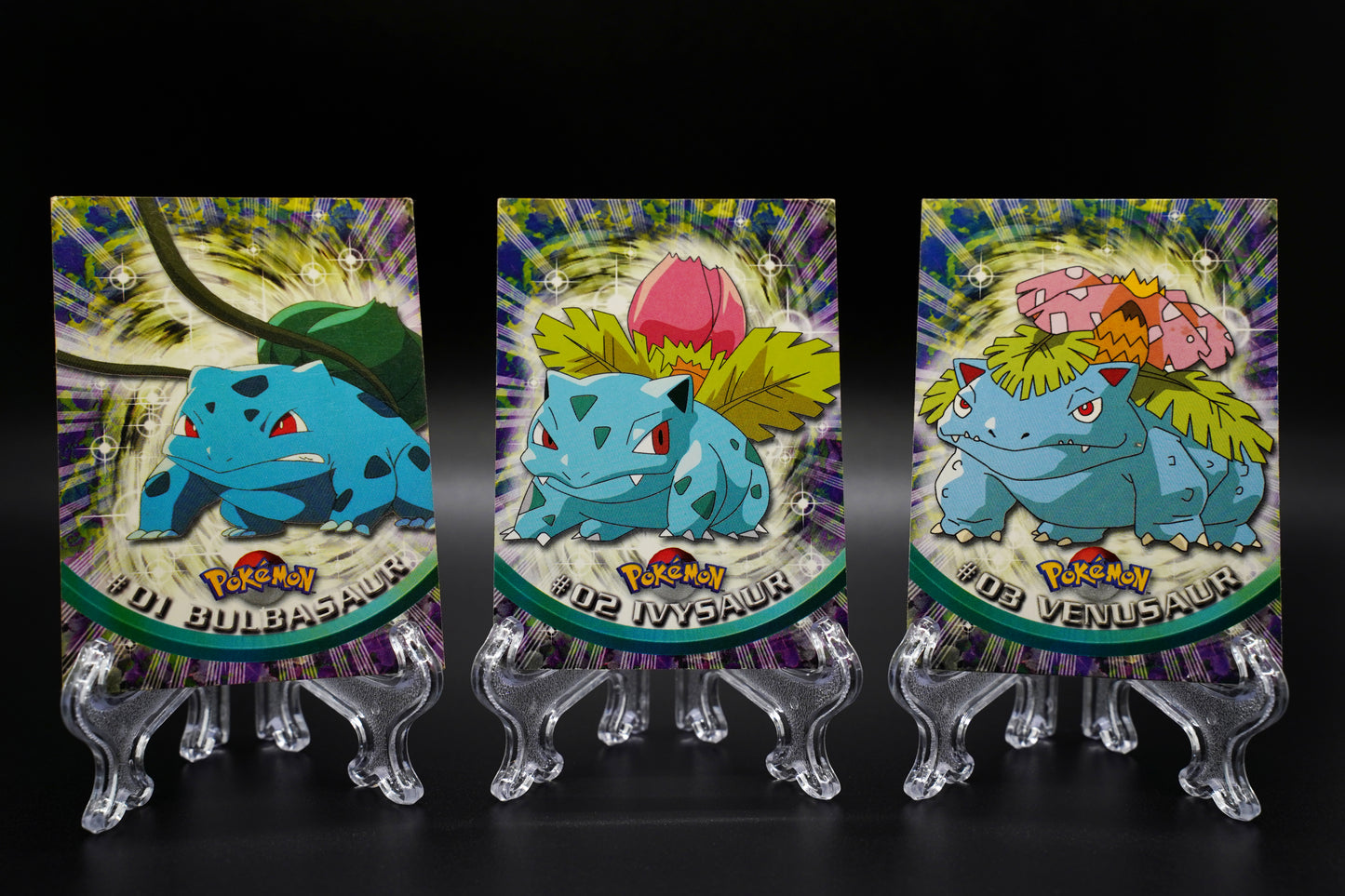 Topps- Bulbasaur, Ivysaur, and Venusaur (Black Logo)